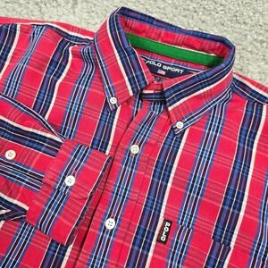 Polo Sport Ralph Lauren Mens XL Red Blue‎ Plaid Long Sleeve Button Cotton Twill